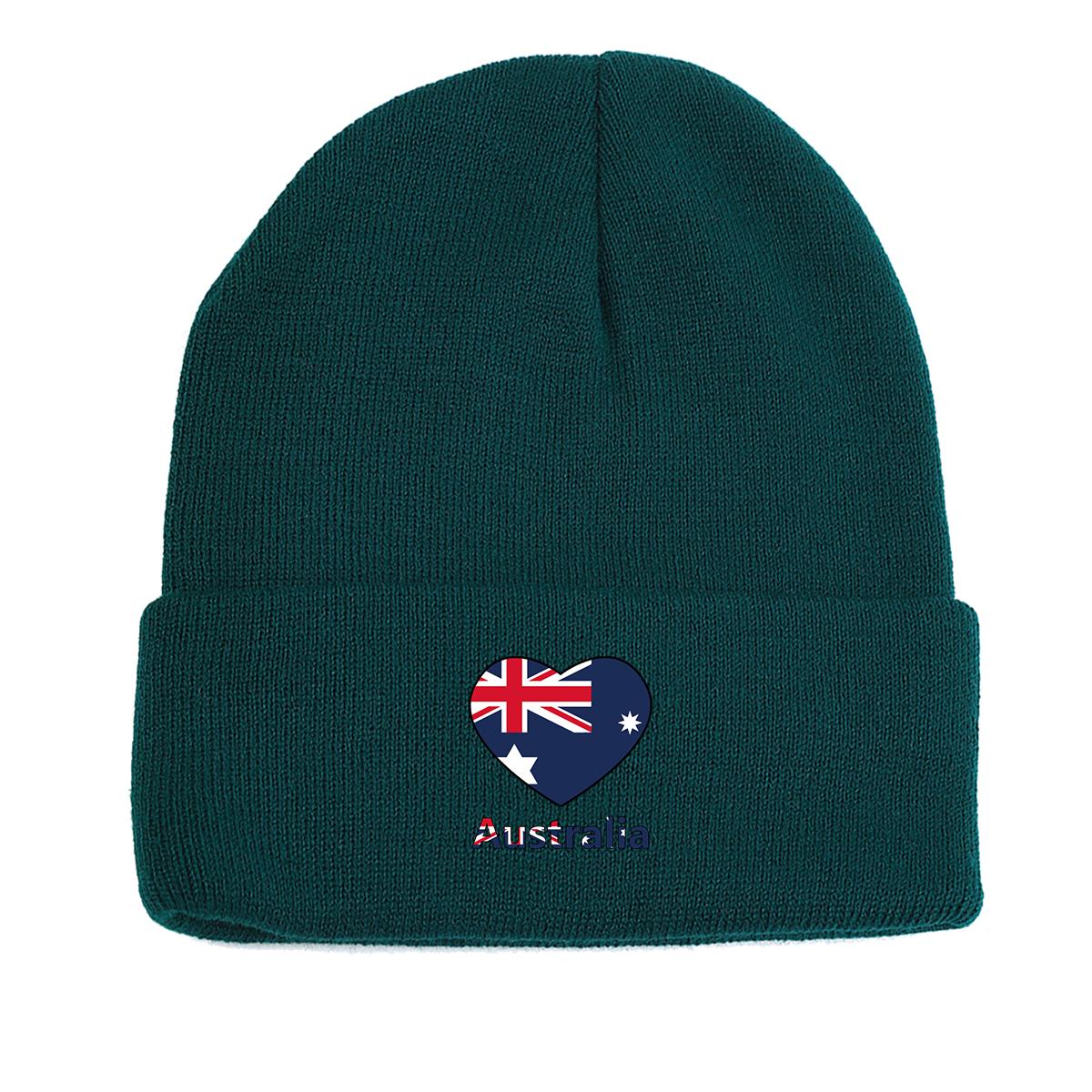 

Heart Australian Flag Warm Knitted Cap Beanie, Patriotic Man Cap Cancer Chemo Slouchy Unisex Headwear Knit Hat Beanie as the picture зелёный