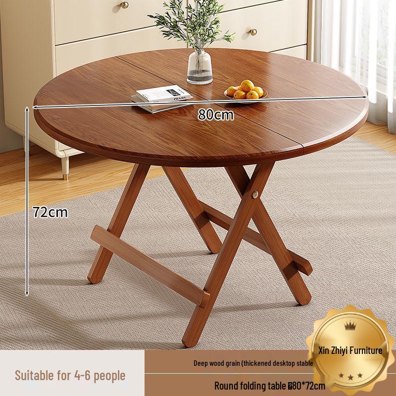 Compact Round Folding Dining Table: Portable Wooden Multi-functional for Small Spaces and Outdoor Use.