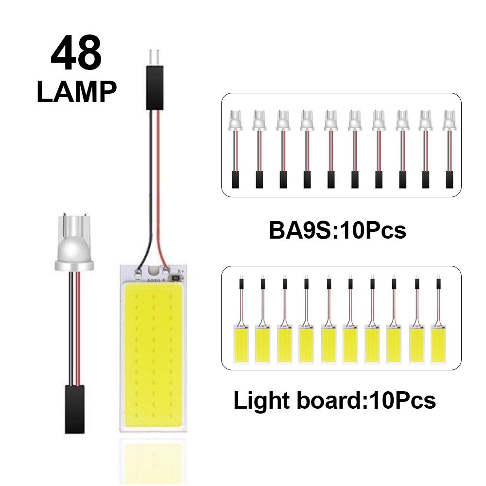 10PCS Car LED Lights Panel 18/24/36/48 SMD T10 BA9s 12V COB Lamp Bulb Car Dome Light Reading Lights Auto Interior Accessories