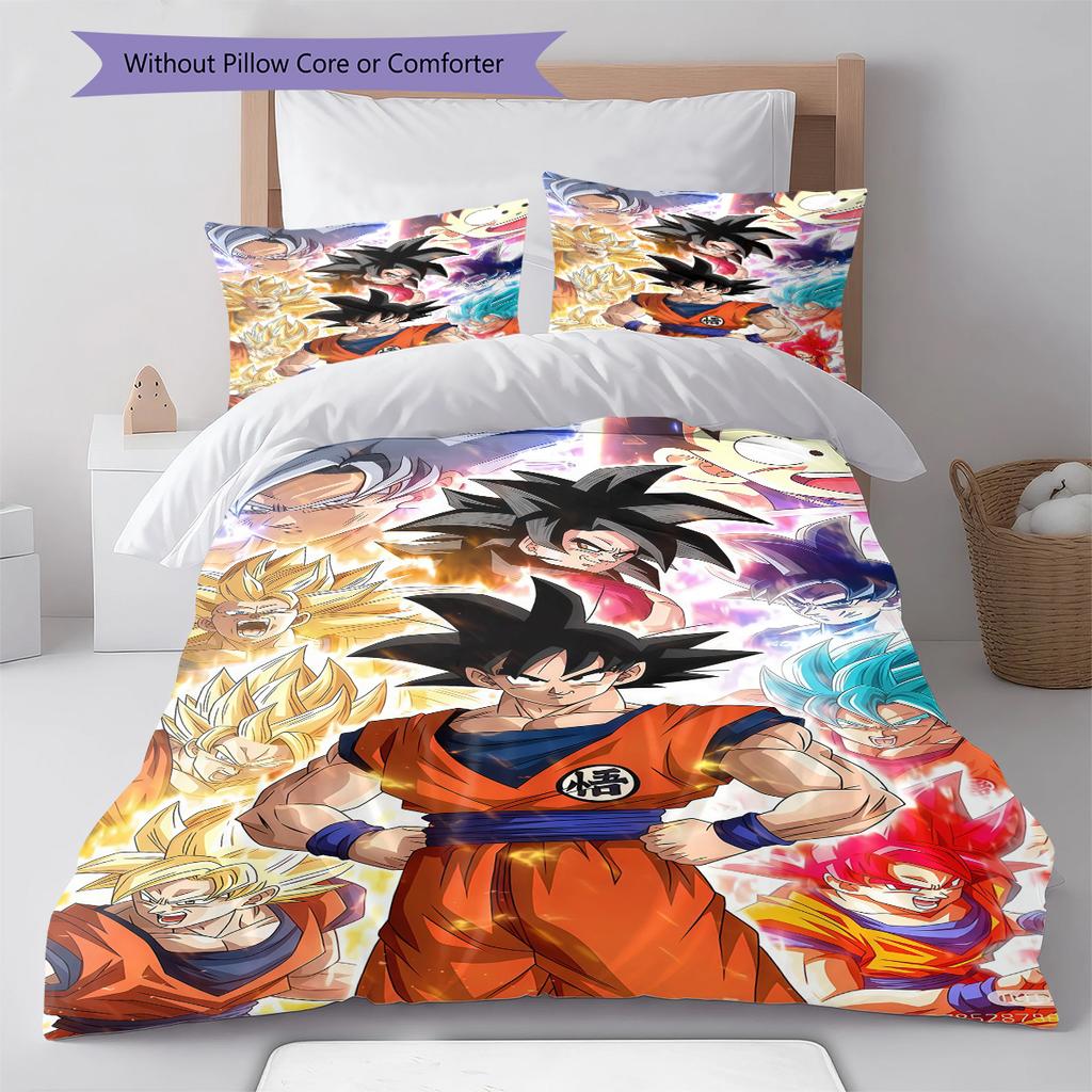 Sängkläder med Son Goku-mönster, Täcke Set Täckeöverdrag Örngott Hem Födelsedagspresent (1 * påslakan + 2 * örngott, utan kärna)