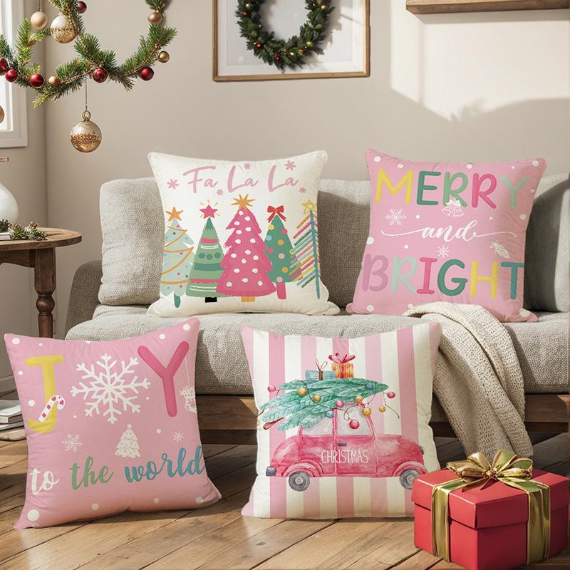 Christmas Tree Linen Printed Pillow Cover Christmas Sofa Decorative Pillow Cover Cushion Cover