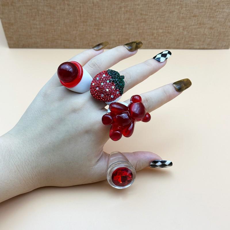 Heart & Bear Diamond Ring - Cute Strawberry Jewelry Christmas Gift