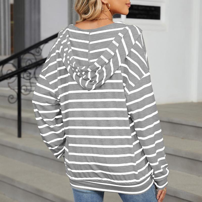 Fashion Women's Striped Hooded Autumn Sweatshirt Loose Casual Hooded Sweatshirt