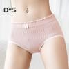 Women Briefs Mid Waist Seamless Lace Bow Decor Solid Color Soft Breathable Elastic Thin Anti septic Moisture wicking Lady Underpants Female Underwear