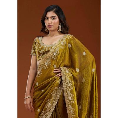 Beautiful Saree Is Elegantly Decorated with Heavy Fandy Satin Silk Saree