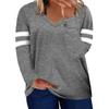 Women's Casual V Neck Pullover Long Sleeve Striped Colorblock  Oversized Shirts