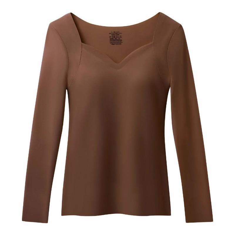 Women S Plus Size Long Sleeve Thermal Underwear With Built In Bra Pad V Neck Base Layer