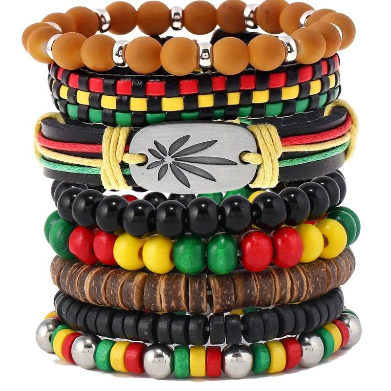

Новый Деревянный Браслет из Бусин на Эластичной Нити, Кожаный Плетеный Вручную Мужской Браслет Браслет Браслет разноцветный
