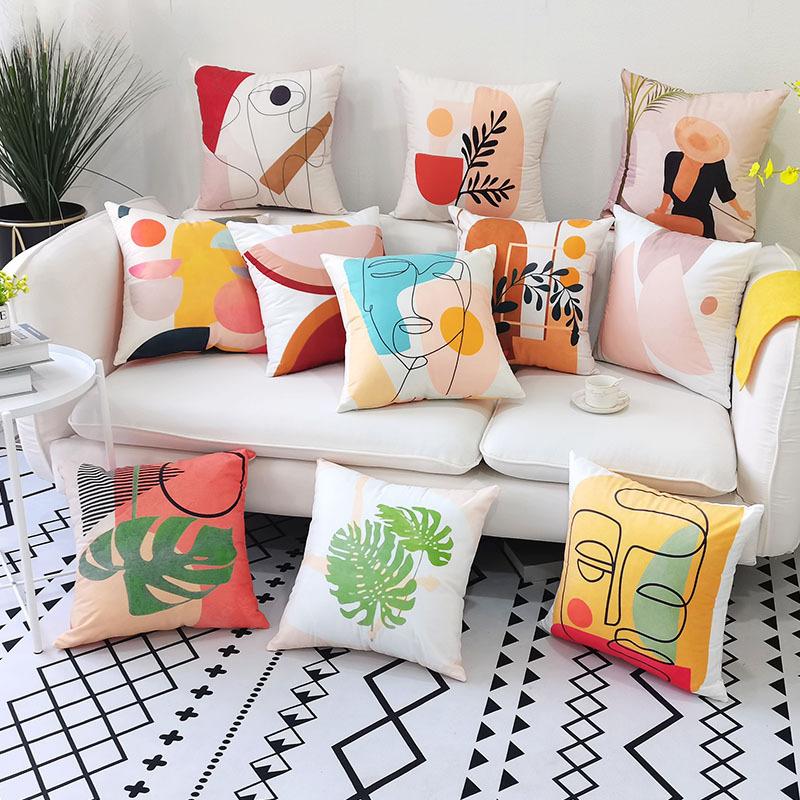 Nordic New Geometric Pillowcase Abstract Print Simple Bedside Sofa Car Cushion Pillowcase Does Not Include Pillow Core