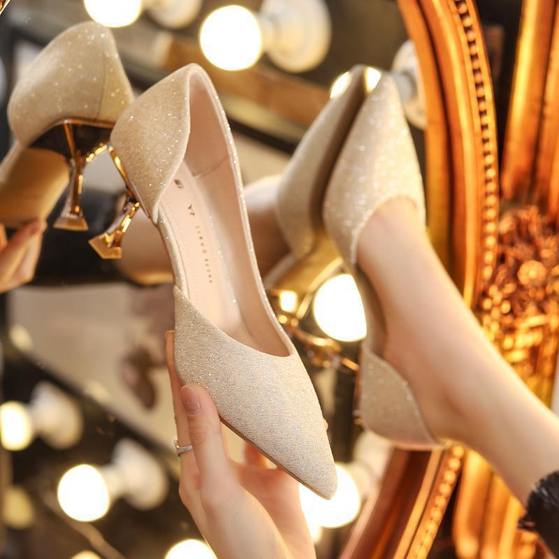 Fine heel temperament high heels women's spring 2025 new design French single shoes autumn wedding shoes large size women's single shoes