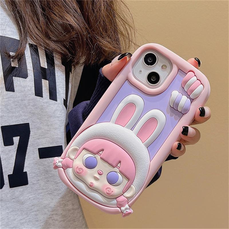 Ins Korean Cute Candy Rabbit Girl Phone Case For Iphone 14 13 12 Pro Max 11 Lovely Bunny Silicone Shockproof Soft Cover Funda