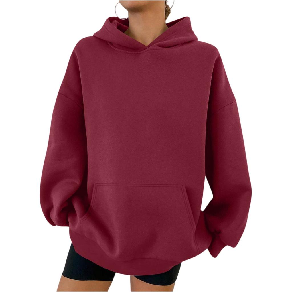 Women's Hooded Long Sleeve Sweatshirt Loose Fit Streetwear Solid Color Pullover Hoodie