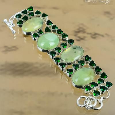 Gift For Women Chain Adjustable Bracelet 925 Silver Natural Prehnite Gemstone