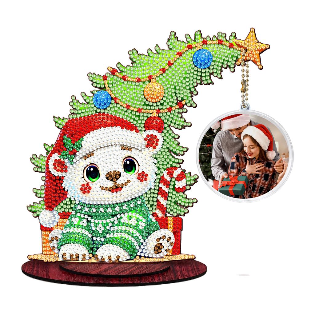 Photo Christmas Tree Table Top Diamond Painting Ornament Kits Wooden 5D DIY Diamond Art Tabletop Decorations Gift for Friends