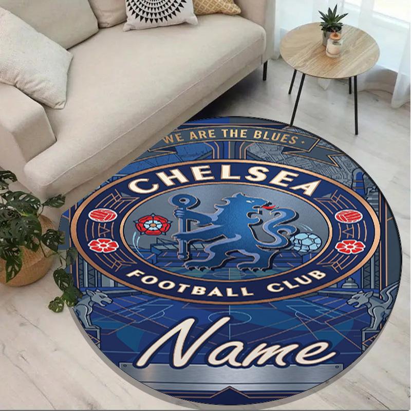 Custom Name Personalized Chelsea Football Club Print Round Rug, Versatile Home Decor Carpet, for Playroom, Apartment, Balcony, Entryway, Hallway Gift