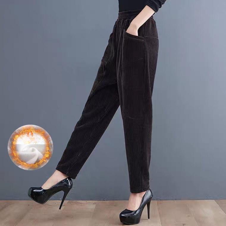 Women's Corduroy Harem Pants Autumn Winter Thickened Plus Size Loose High Waist  Fleece Pants