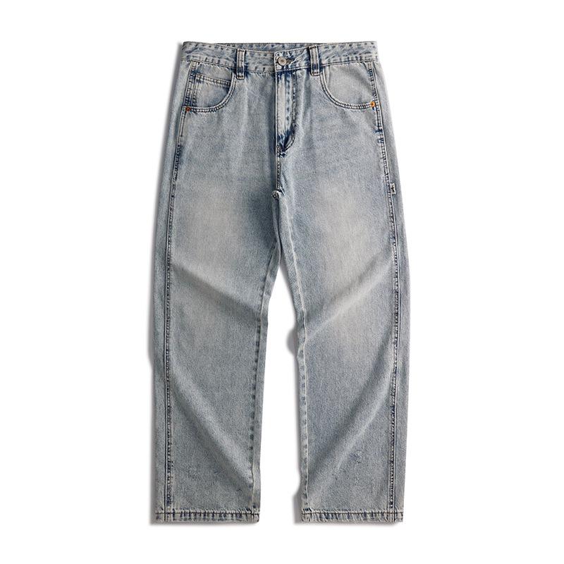 

Прямые джинсы с косточкой сбоку, мужские, высококлассные, с тяжелой каменной шлифовкой, выстиранные 40