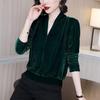 Taglia L Spessa Velluto Dorato alla Moda Maglia Intima Autunno e Inverno Nuova Camicia a Maniche Lunghe Slim Scollo a V Casual Versatile Top