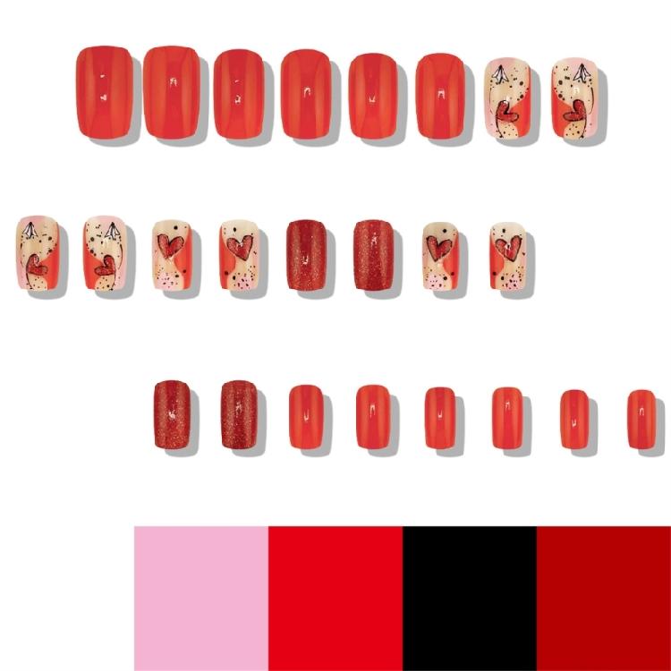 24pcs Valentine's Day Press On Nail Medium Square Shape Acrylic False Nail With Heart Designs Stick on Nail For Women