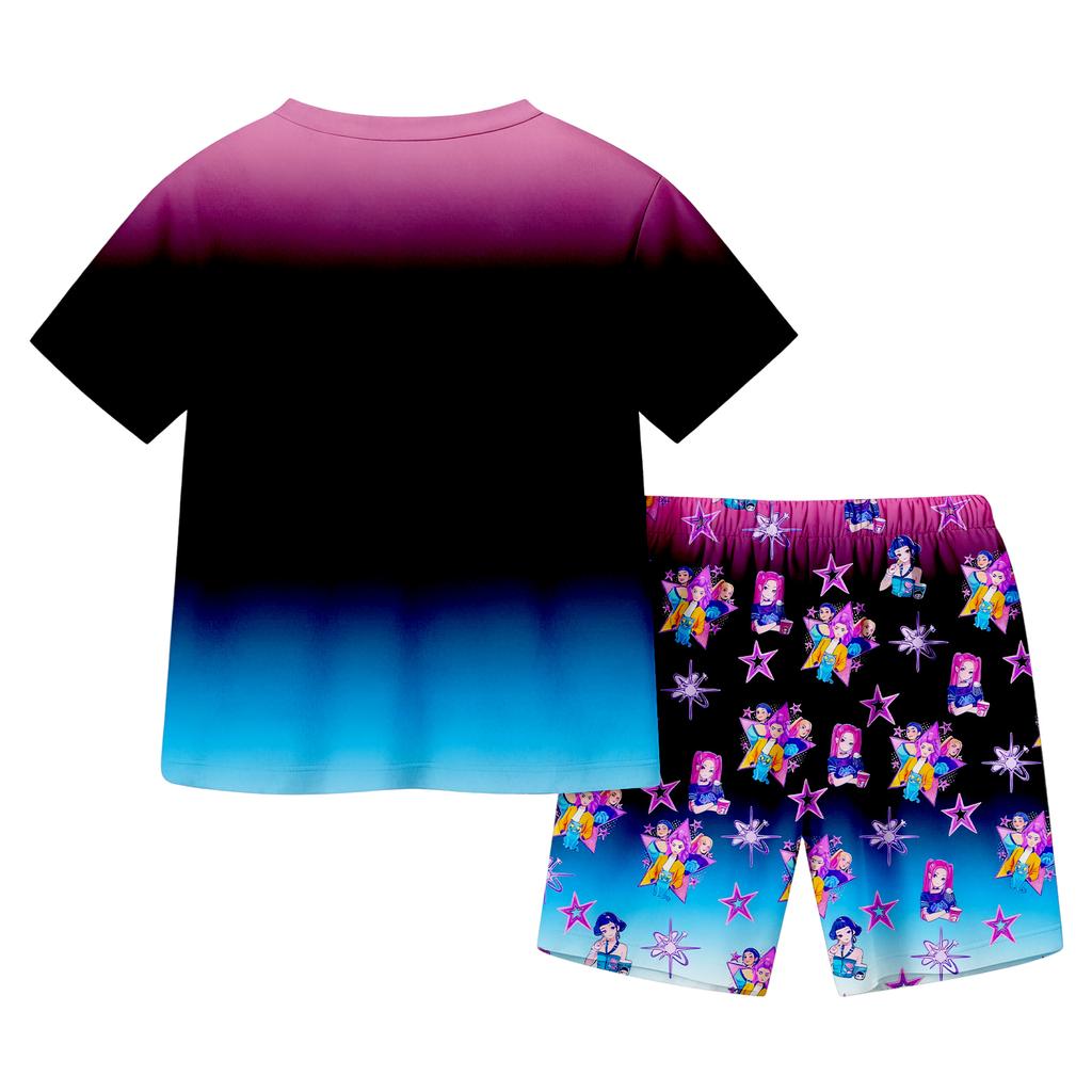 Children's Casual Short Sleeve And Shorts Letter Print Set