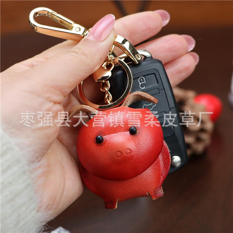 The First Layer Of Cowhide Piggy Pendant, Car Keychain, Leather Rope, Bag, Pendant, Accessories, Zodiac Gifts.