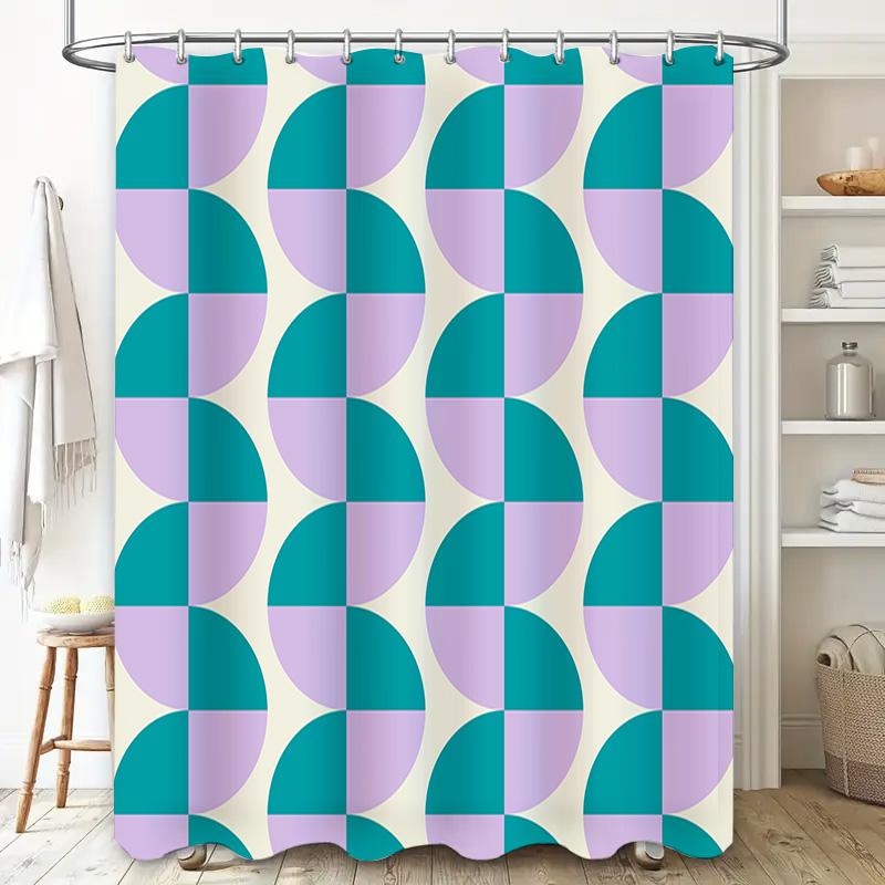 Bath Shower Curtain Round Geometric Pattern Decorative Polyester Fabric Waterproof Home Decoration for Bathtub Tub Size 180x275c