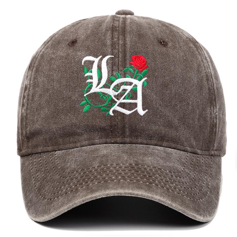 Trendy LA Rose Embroidered Washed Baseball Cap