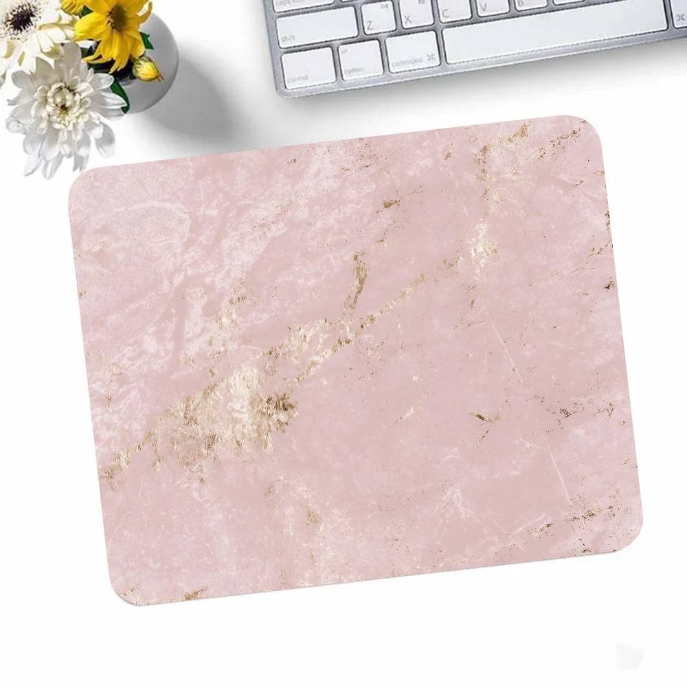 Pink Gold Marble Mousepad Small LockEdge Mouse Pad For Gamers Computer Desk Pad Rectangular Anti-slip Rubber