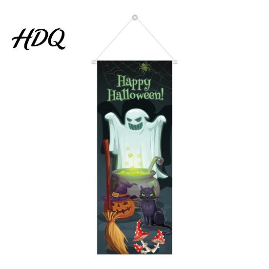 Entrance Door Decorations Halloween Flag Banner Backdrop, Spooky Pumpkin Witch Ghost Hanging Easy Home Decor Background Decoration for Indoor Outdoor