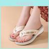 Women's Summer New Rhinestone Metal Buckle Lightweight Casual Hollow Slope Heel Large Size Flip Flops Wholesale