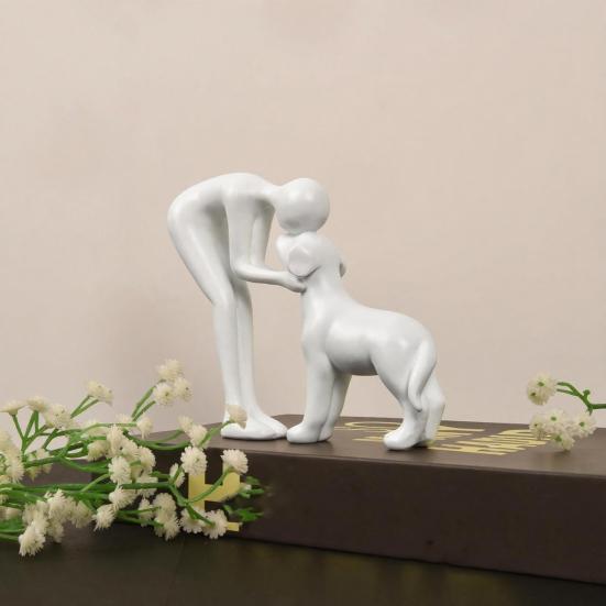 Human And Dog Statue Cute Resin Pet Sculpture for Home Office Desk Shelf