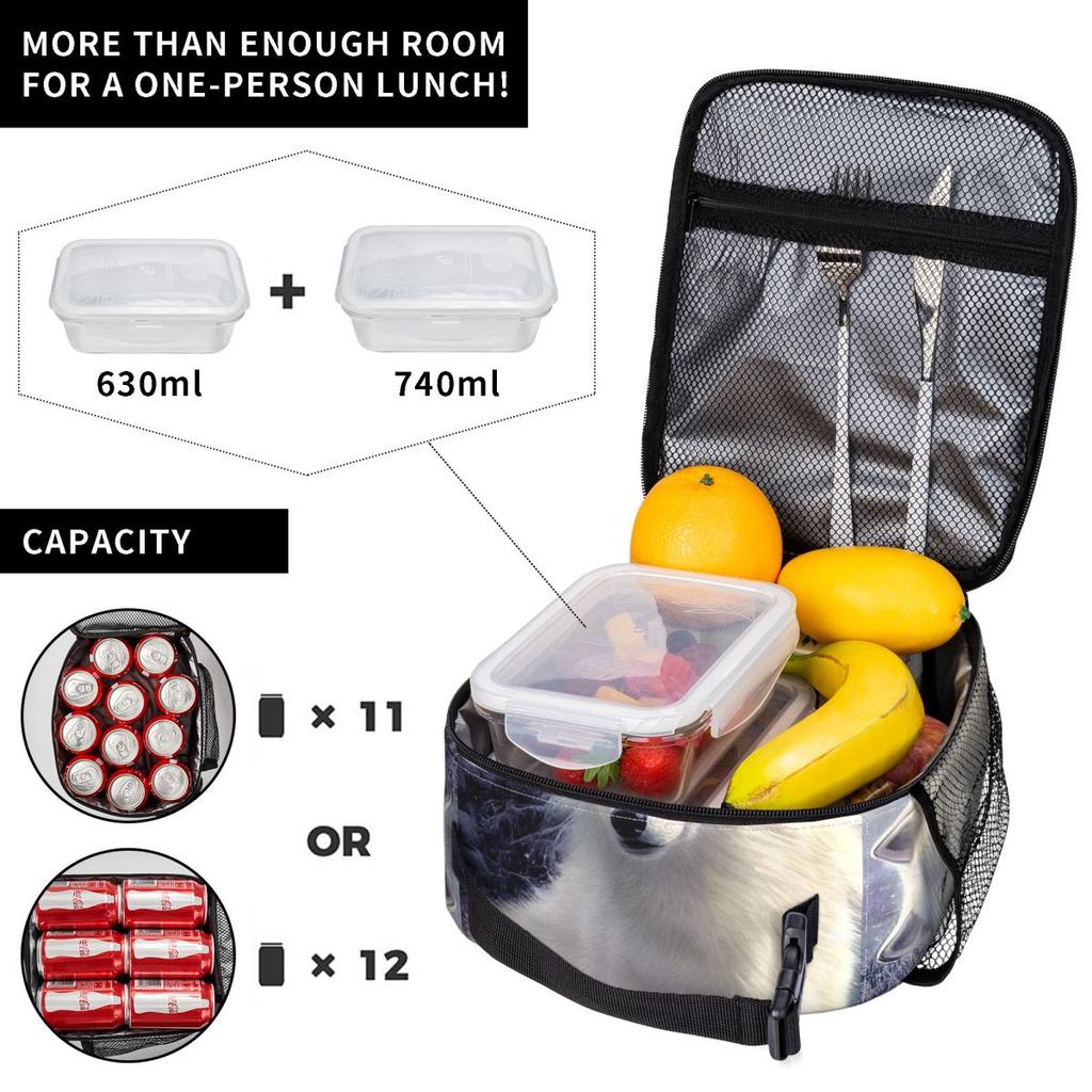 White Wolf Oil Painting Print Insulated Lunch Bag for Kids School Cooler Thermal Food Box Tote Leakproof Lunch Boxes Container