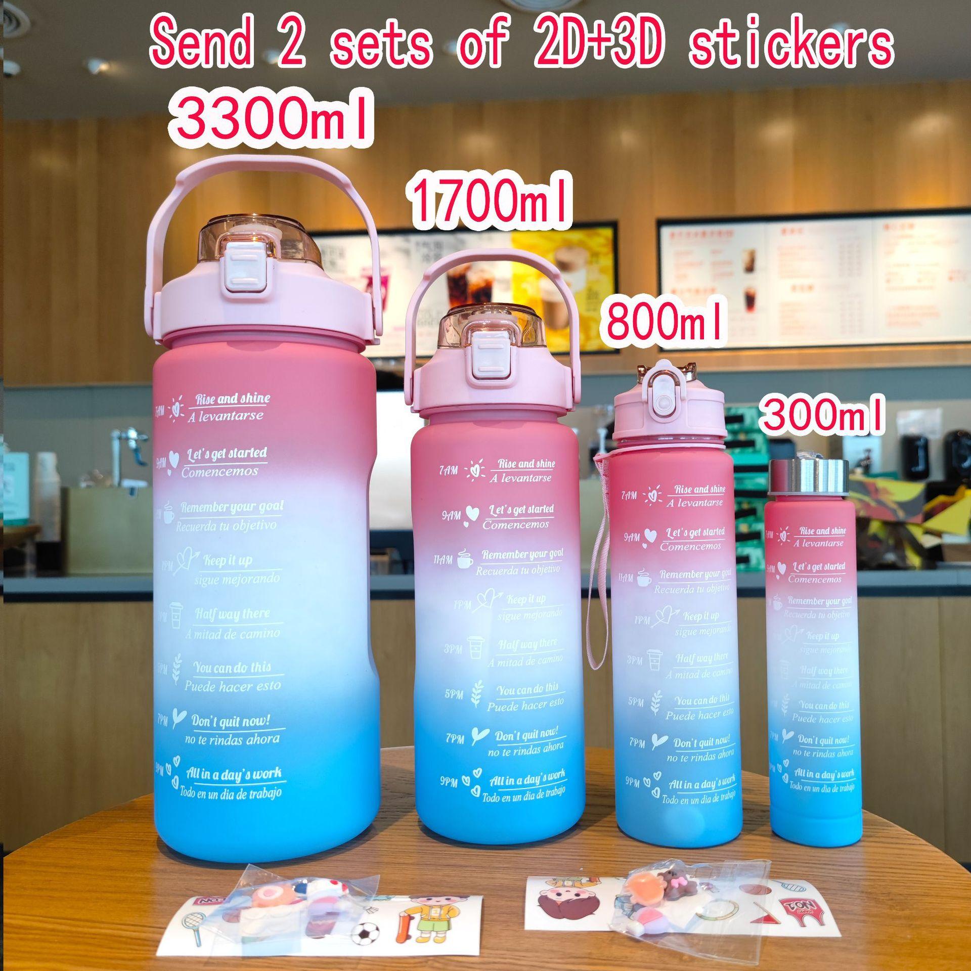 

Летняя новая уличная спортивная чашка большой емкости для мужчин и женщин, чайник для фитнеса, соломенный портативный чайник с ручкой 3300+1700+800+300ml розовый