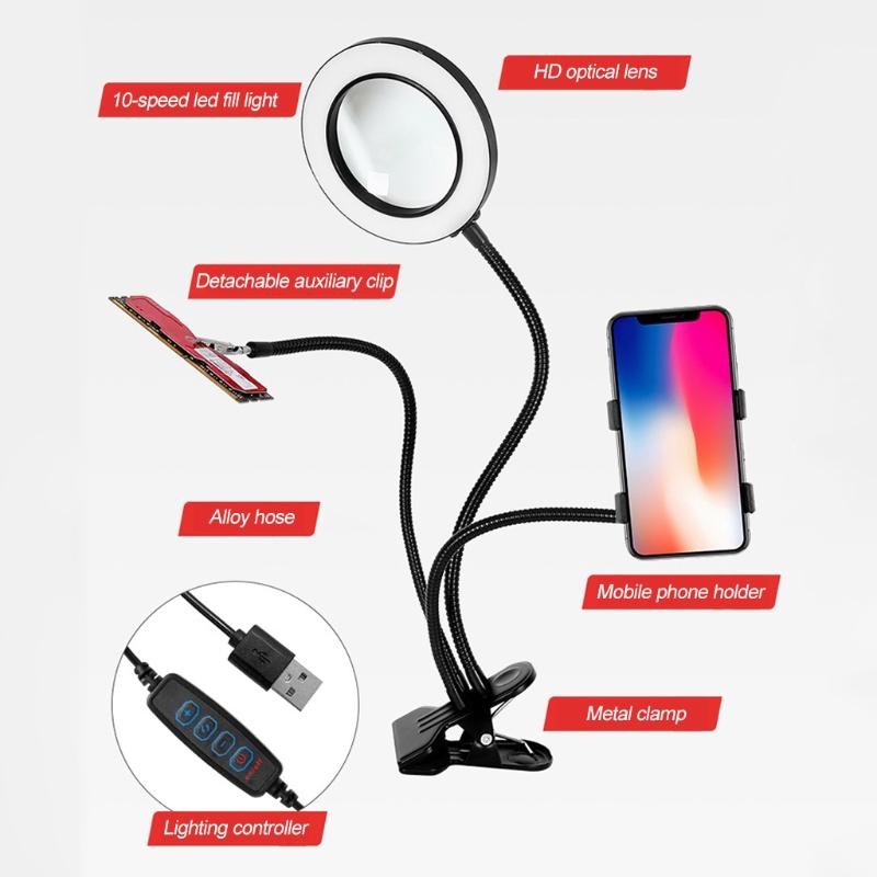 10X LED Magnifying Lamp 360°Flexible Adjustable Gooseneck Magnifier Light for Reading Craft Close Work
