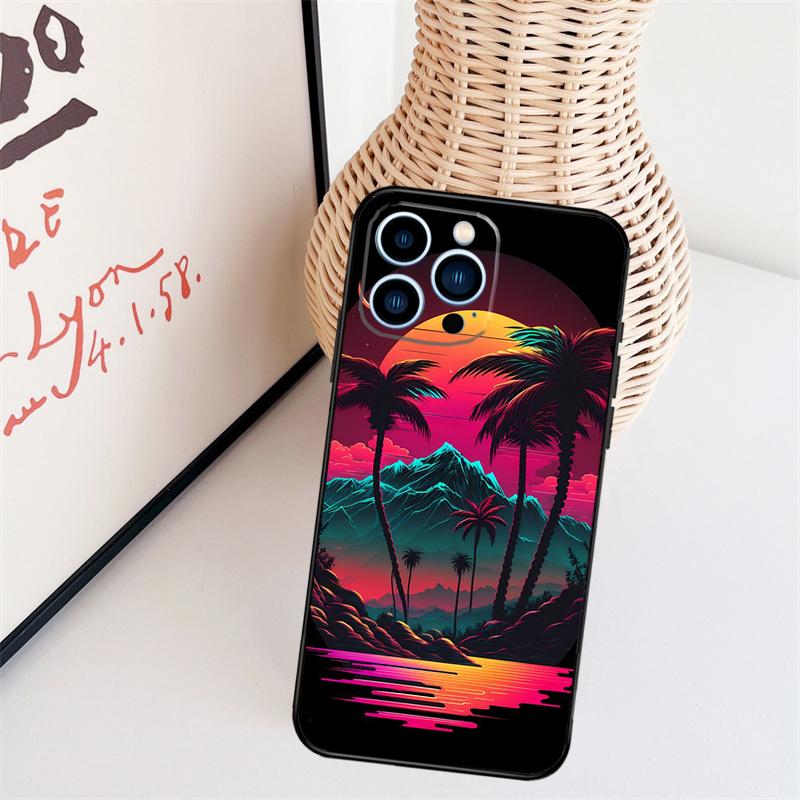 Retrowave Neon Palms Tree Phone Case For iPhone 17 Pro Max 16 15 11 13 12 14 Pro Max mini 15 16 Plus 16e 17 Air Cover