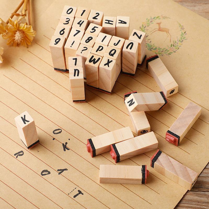 40Pcs Alphabet Stamps Vintage Wooden Rubber Letter Standard Stamp Set For Craft Card Making Planner Scrapbooking Journals