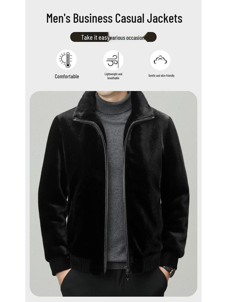 Men's Winter 2025 Sable Wool Jacket: Middle-aged Short Loose Lapel Coat