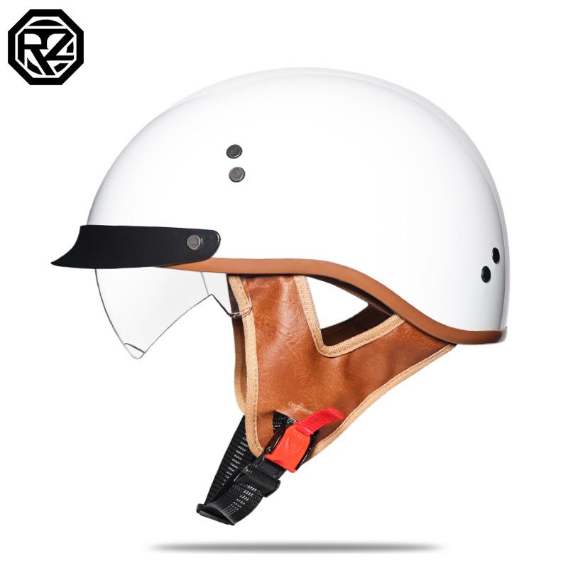 

Electric motorcycle helmet men and women summer retro half helmet four seasons breathable lightweight head M перлина білого кольору
