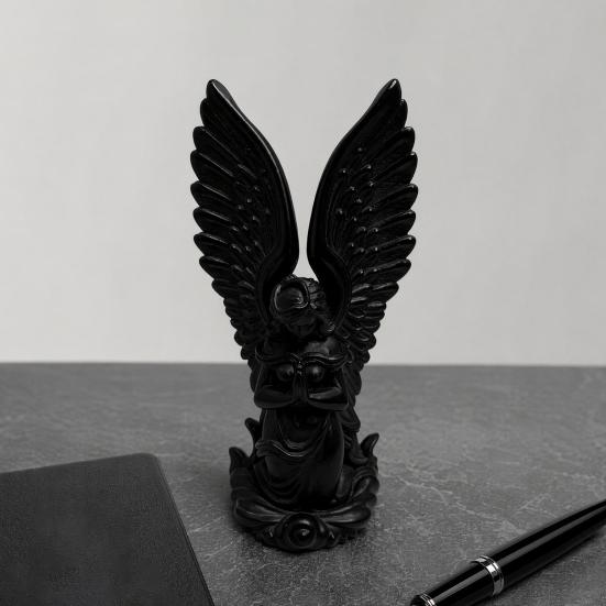 3D Printed Kneeling Angel Statue, Praying Cupid Figurine with Delicate Wings, Compact Matte White Desktop Ornament for Home Decor, Shelf, Nightstand