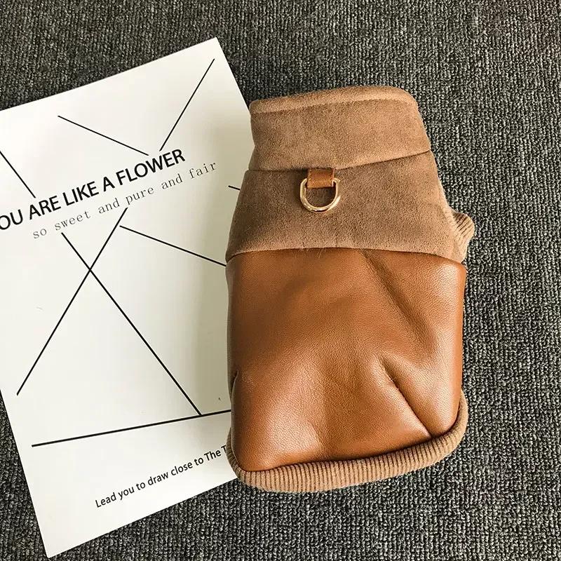 

Winter Dog Coat Jacket Leather Dog Clothes Chihuahua Poodle Bichon Frise Pomeranian Yorkie Clothing Warm Dog Costume Pet Outfit S кофейный