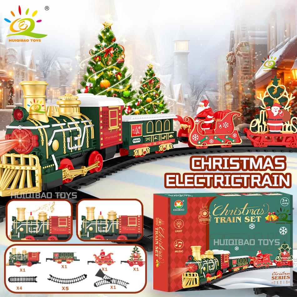 Non-Toxic Christmas Tree Electric Train Tracks Set Santa Claus Cargo Cars With Xmas Sounds Lights Toys For Adult New Year Gift