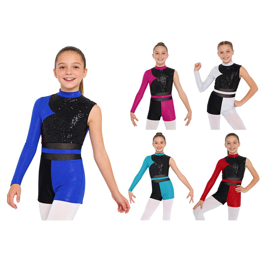 Girls Performance Dancewear: Metallic Jumpsuit with Mesh Details for Ballet, Gymnastics & Stage Costume