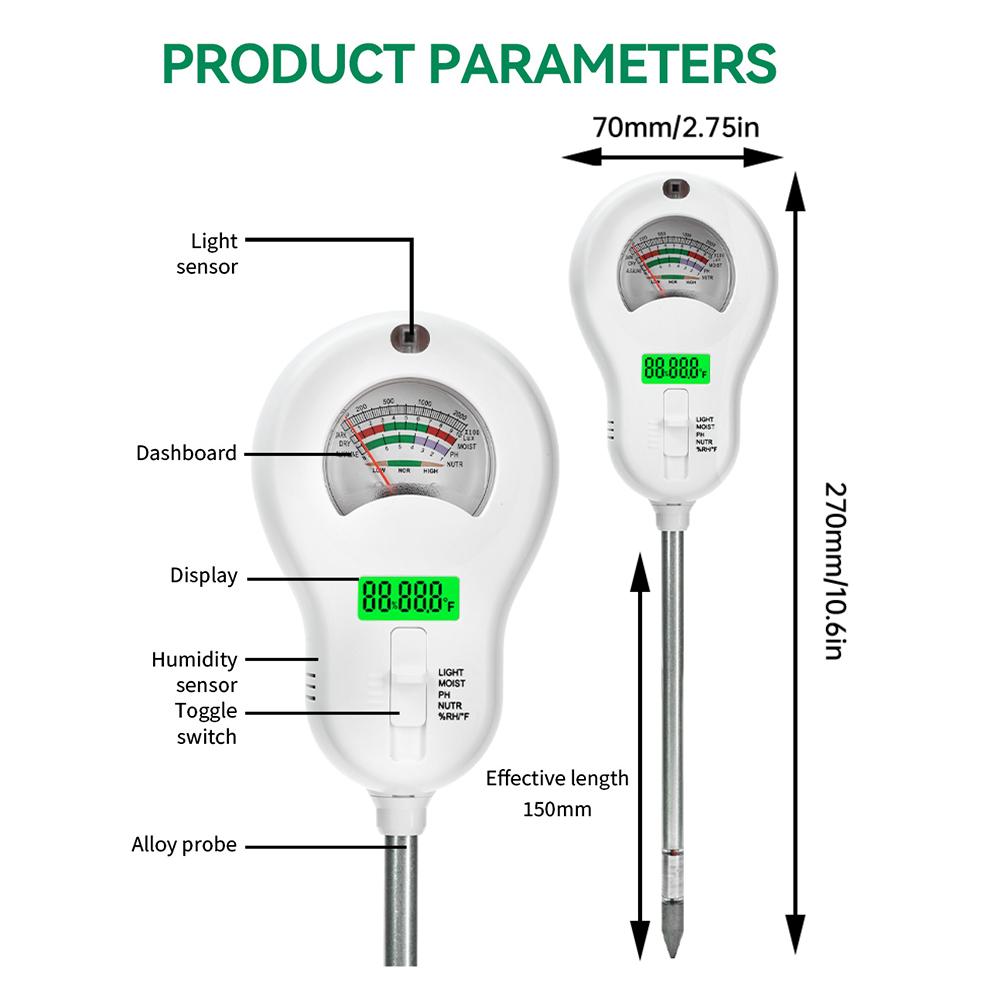 6 In 1 Soil PH Meter Rotatable Backlit Display Analyzer Moisture Sensor Soil Tester Garden Tool