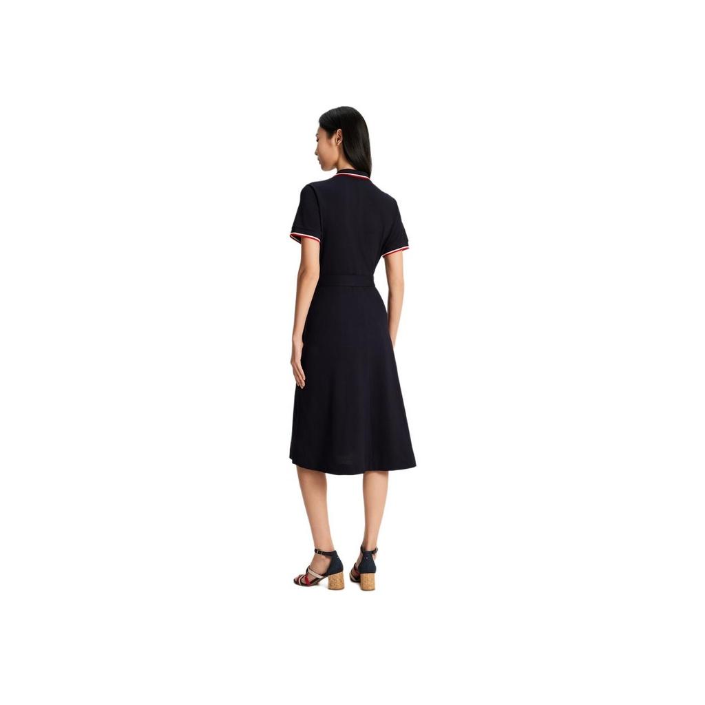 Tommy Hilfiger Elegant Casual Five-Button Waist-Tie Trimmed Fitted Polo Dress Women Dresses Navy-Blue WW0WW41777