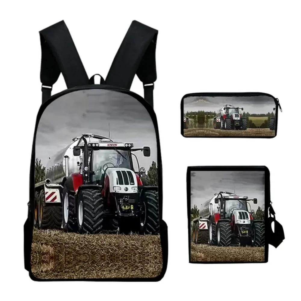 Trattore Agricolo Zaino Scolastico Borse Scolastiche Borsa a Spalla Astuccio Set da 3 Pezzi Regalo per Bambini Studenti