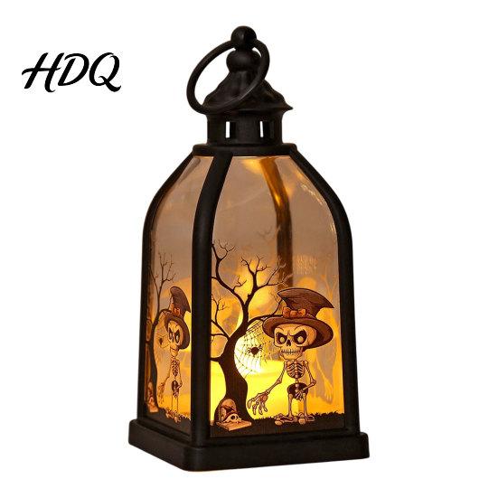 Halloween Decorations Candle Lantern, Decorative Spooky Witch Skeleton Pumpkin Tabletop Decoration Light for Haunted House, Front Porch, Gothic