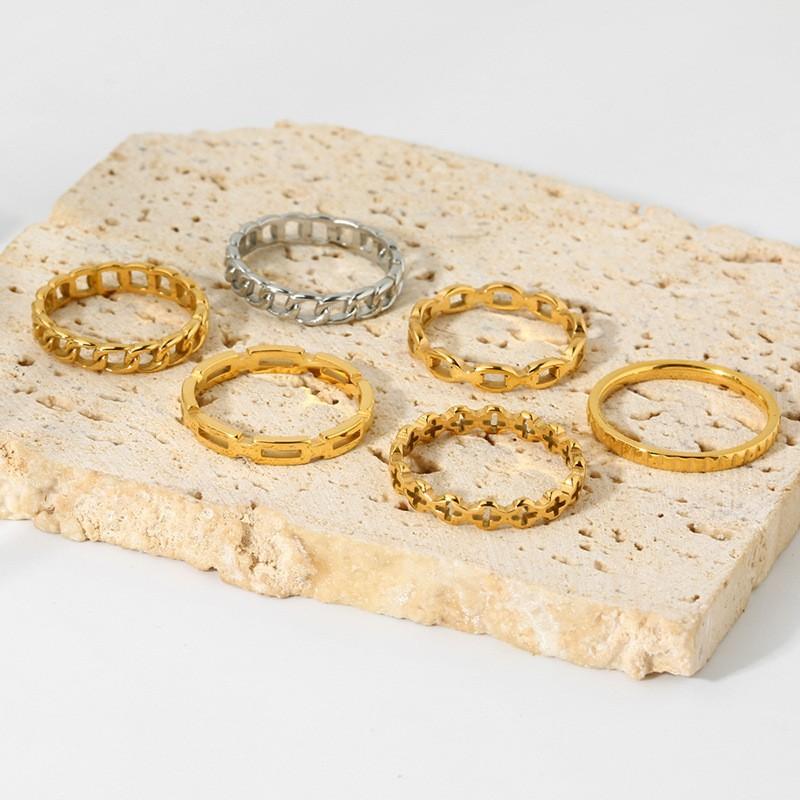 European and American INS Simple and Versatile Geometric Splicing Plain Ring Ring Ring Plated with 18K Gold Stainless Steel Waterproof Fashion