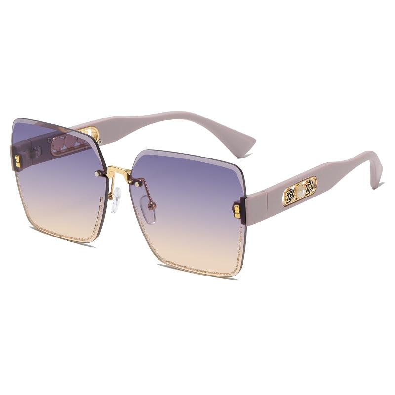 Frameless Trimmed Sunglasses Fashionable Square Large Frame Brown Sunglasses Women'S High-End Pearl Glasses