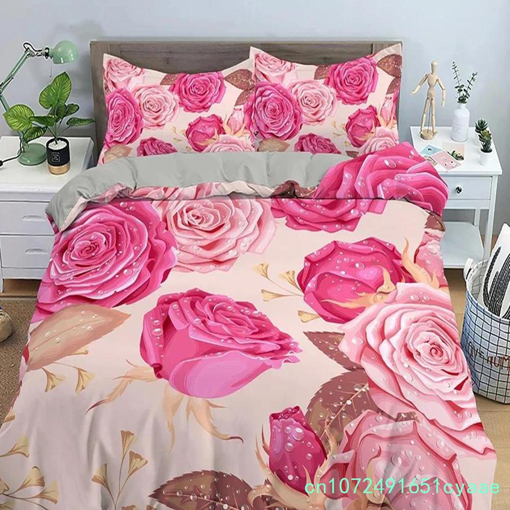 3D Rose Flower Duvet Cover Double 210x210 Bedding Set 2/3pcs Quilt Cover With Zipper Closure King Size Polyester Comforter Cover