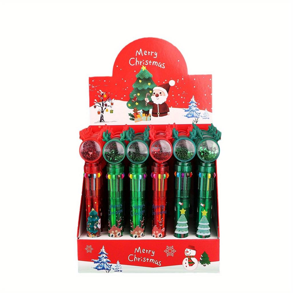 1pc For Christmas Gift Ballpoint Ten Color Pen Santa Claus Stationery Decor Merry Christmas Home Xmas Ornament Pen Holiday Ballpoint Pen Cute Press St